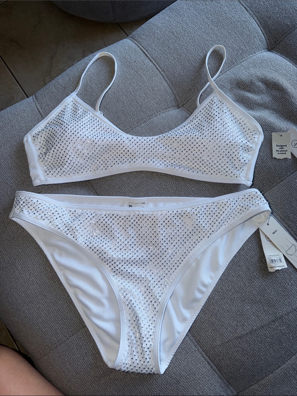 No Boundaries White Rhinestone Mesh Bikini Set